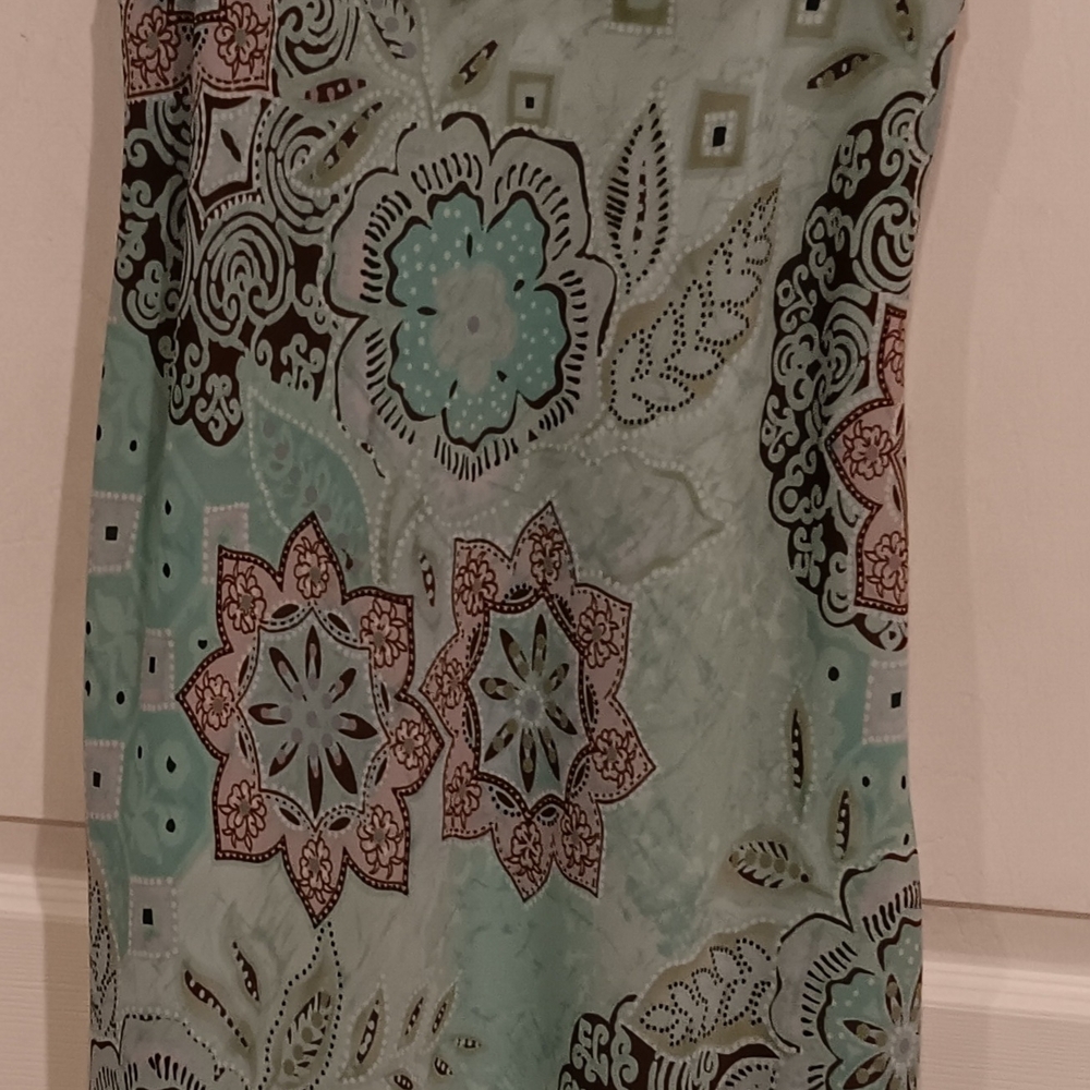 Chic Patterned Pencil Dress - Mint Green and Brown